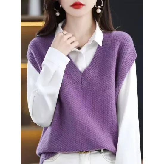 Casual Sleeveless Loose Solid Color V-Neck Vest Top Casual Sleeveless Loose Solid Color V-Neck Vest Top