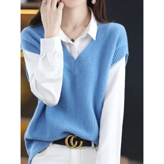 Casual Sleeveless Loose Solid Color V-Neck Vest Top Casual Sleeveless Loose Solid Color V-Neck Vest Top