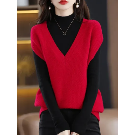 Casual Sleeveless Loose Solid Color V-Neck Vest Top Casual Sleeveless Loose Solid Color V-Neck Vest Top
