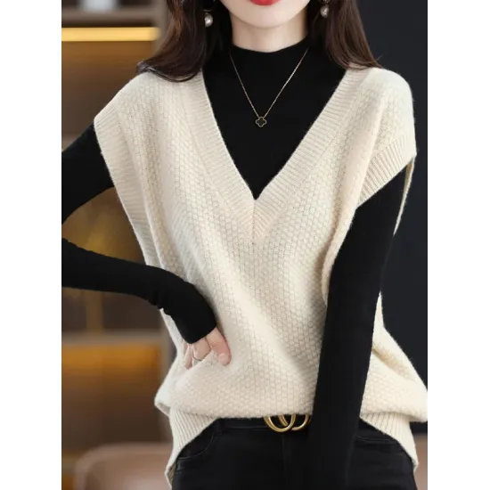 Casual Sleeveless Loose Solid Color V-Neck Vest Top Casual Sleeveless Loose Solid Color V-Neck Vest Top