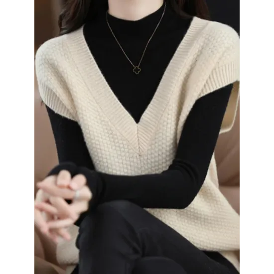 Casual Sleeveless Loose Solid Color V-Neck Vest Top Casual Sleeveless Loose Solid Color V-Neck Vest Top