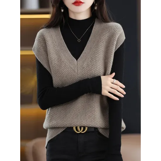 Casual Sleeveless Loose Solid Color V-Neck Vest Top Casual Sleeveless Loose Solid Color V-Neck Vest Top