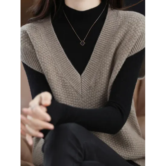 Casual Sleeveless Loose Solid Color V-Neck Vest Top Casual Sleeveless Loose Solid Color V-Neck Vest Top