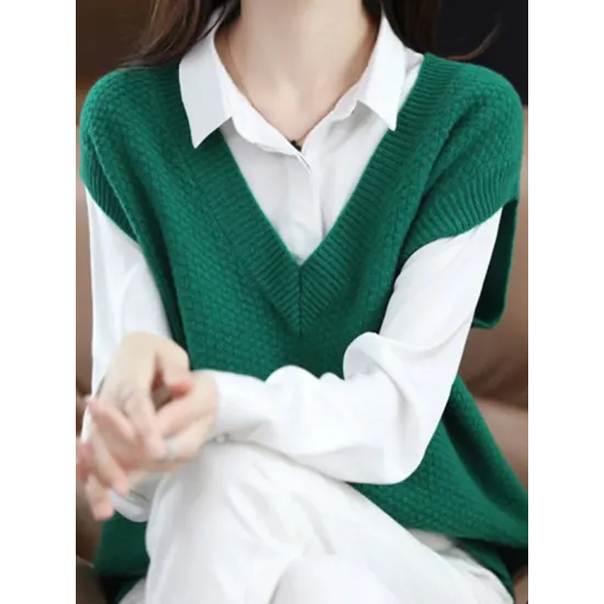 Casual Sleeveless Loose Solid Color V-Neck Vest Top Casual Sleeveless Loose Solid Color V-Neck Vest Top