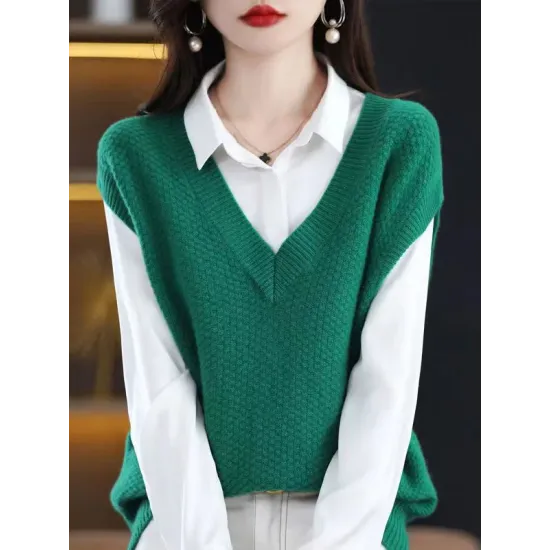 Casual Sleeveless Loose Solid Color V-Neck Vest Top Casual Sleeveless Loose Solid Color V-Neck Vest Top