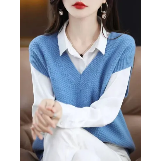 Casual Sleeveless Loose Solid Color V-Neck Vest Top Casual Sleeveless Loose Solid Color V-Neck Vest Top
