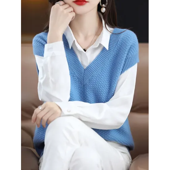 Casual Sleeveless Loose Solid Color V-Neck Vest Top Casual Sleeveless Loose Solid Color V-Neck Vest Top