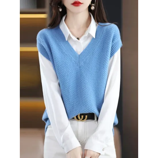 Casual Sleeveless Loose Solid Color V-Neck Vest Top Casual Sleeveless Loose Solid Color V-Neck Vest Top