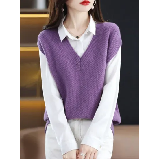 Casual Sleeveless Loose Solid Color V-Neck Vest Top Casual Sleeveless Loose Solid Color V-Neck Vest Top