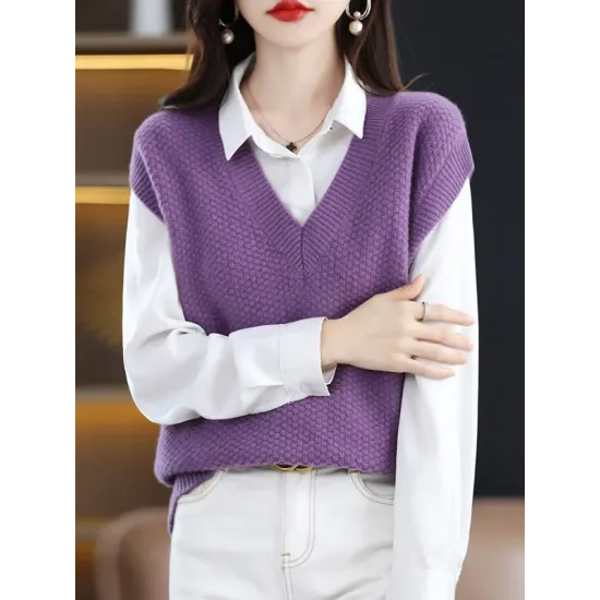 Casual Sleeveless Loose Solid Color V-Neck Vest Top Casual Sleeveless Loose Solid Color V-Neck Vest Top