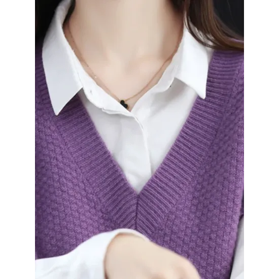 Casual Sleeveless Loose Solid Color V-Neck Vest Top Casual Sleeveless Loose Solid Color V-Neck Vest Top