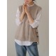 Simple Sleeveless Loose Buttoned Solid Color Round-Neck Sweater Vest Outerwear Simple Sleeveless Loose Buttoned Solid Color Round-Neck Sweater Vest Outerwear