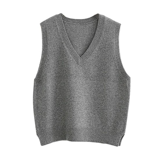 Casual Loose Sleeveless Solid Color V-Neck Sweater Vest Outerwear Casual Loose Sleeveless Solid Color V-Neck Sweater Vest Outerwear