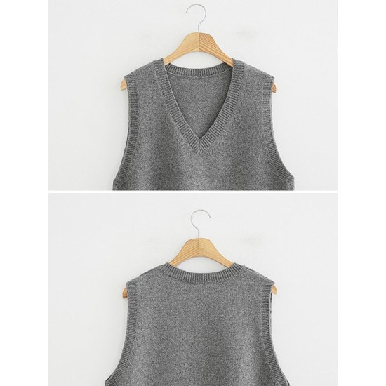Casual Loose Sleeveless Solid Color V-Neck Sweater Vest Outerwear Casual Loose Sleeveless Solid Color V-Neck Sweater Vest Outerwear