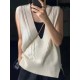 Casual Loose Knitting Sleeveless Solid Color V-Neck Vest Top Casual Loose Knitting Sleeveless Solid Color V-Neck Vest Top