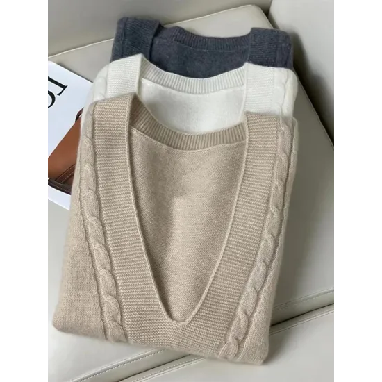 Casual Loose Knitting Sleeveless Solid Color V-Neck Vest Top Casual Loose Knitting Sleeveless Solid Color V-Neck Vest Top