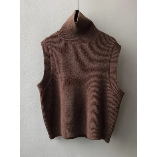 Casual Loose Sleeveless Solid Color High-Neck Sweater Vest Outerwear Casual Loose Sleeveless Solid Color High-Neck Sweater Vest Outerwear