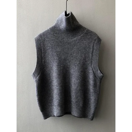 Casual Loose Sleeveless Solid Color High-Neck Sweater Vest Outerwear Casual Loose Sleeveless Solid Color High-Neck Sweater Vest Outerwear