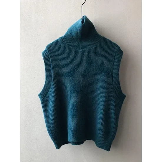 Casual Loose Sleeveless Solid Color High-Neck Sweater Vest Outerwear Casual Loose Sleeveless Solid Color High-Neck Sweater Vest Outerwear