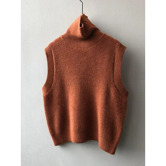 Casual Loose Sleeveless Solid Color High-Neck Sweater Vest Outerwear Casual Loose Sleeveless Solid Color High-Neck Sweater Vest Outerwear