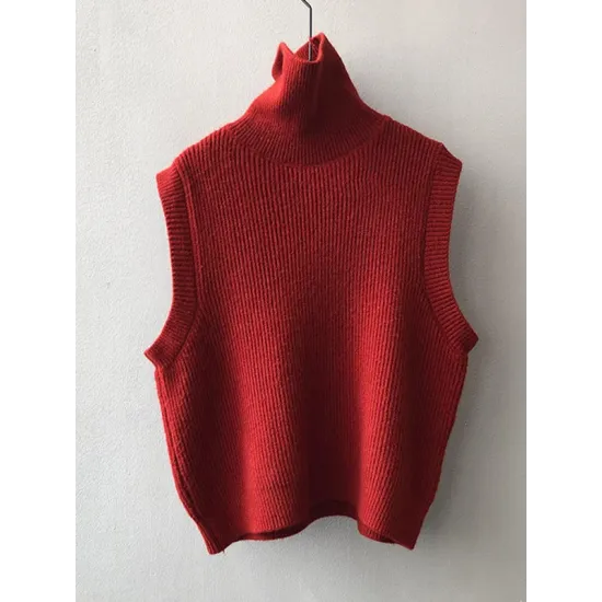 Casual Loose Sleeveless Solid Color High-Neck Sweater Vest Outerwear Casual Loose Sleeveless Solid Color High-Neck Sweater Vest Outerwear