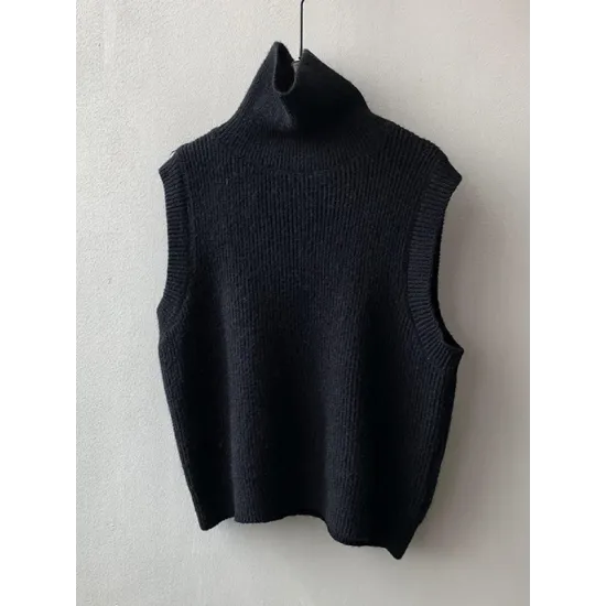 Casual Loose Sleeveless Solid Color High-Neck Sweater Vest Outerwear Casual Loose Sleeveless Solid Color High-Neck Sweater Vest Outerwear