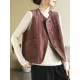 Vintage Sleeveless Loose Buttoned Split-Joint Solid Color Round-Neck Vest Outerwear Vintage Sleeveless Loose Buttoned Split-Joint Solid Color Round-Neck Vest Outerwear