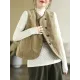 Vintage Sleeveless Loose Buttoned Split-Joint Solid Color Round-Neck Vest Outerwear Vintage Sleeveless Loose Buttoned Split-Joint Solid Color Round-Neck Vest Outerwear