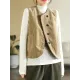 Vintage Sleeveless Loose Buttoned Split-Joint Solid Color Round-Neck Vest Outerwear Vintage Sleeveless Loose Buttoned Split-Joint Solid Color Round-Neck Vest Outerwear
