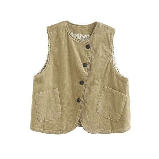 Vintage Sleeveless Loose Buttoned Split-Joint Solid Color Round-Neck Vest Outerwear Vintage Sleeveless Loose Buttoned Split-Joint Solid Color Round-Neck Vest Outerwear