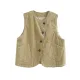 Vintage Sleeveless Loose Buttoned Split-Joint Solid Color Round-Neck Vest Outerwear Vintage Sleeveless Loose Buttoned Split-Joint Solid Color Round-Neck Vest Outerwear