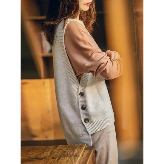 Casual Sleeveless Loose Solid Color Round-Neck Knitting Vest Outerwear Casual Sleeveless Loose Solid Color Round-Neck Knitting Vest Outerwear