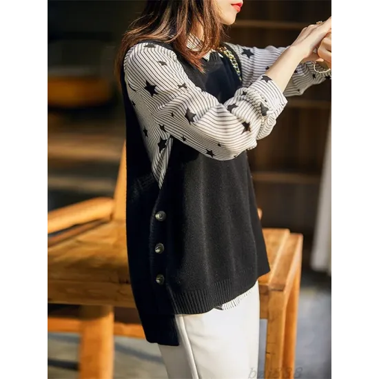 Casual Sleeveless Loose Solid Color Round-Neck Knitting Vest Outerwear Casual Sleeveless Loose Solid Color Round-Neck Knitting Vest Outerwear