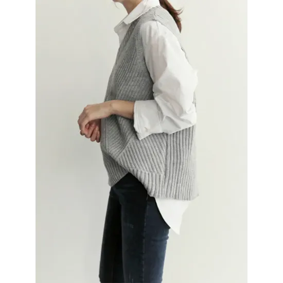 Casual Sleeveless Loose Solid Color V-Neck Vest Outerwear Casual Sleeveless Loose Solid Color V-Neck Vest Outerwear