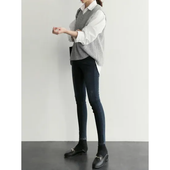 Casual Sleeveless Loose Solid Color V-Neck Vest Outerwear Casual Sleeveless Loose Solid Color V-Neck Vest Outerwear