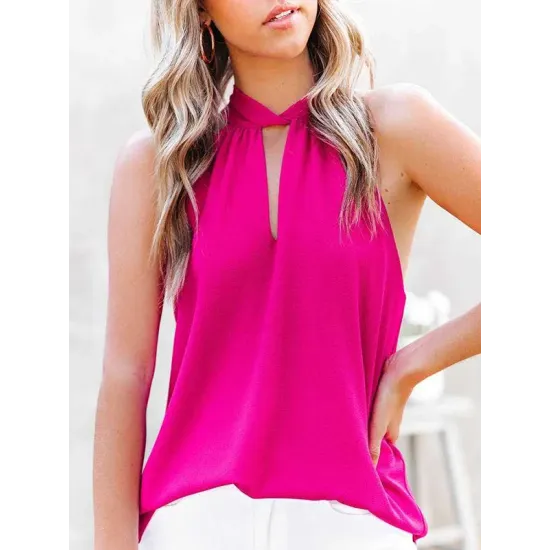 Stylish Selection Loose Solid Color Halter-Neck Vest Top Stylish Selection Loose Solid Color Halter-Neck Vest Top