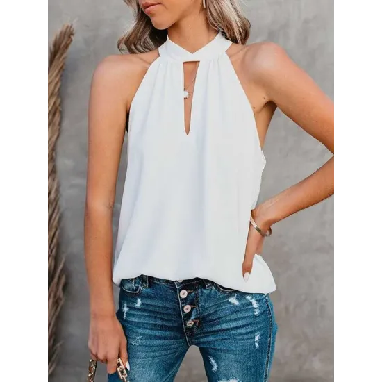 Stylish Selection Loose Solid Color Halter-Neck Vest Top Stylish Selection Loose Solid Color Halter-Neck Vest Top