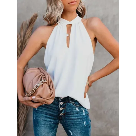 Stylish Selection Loose Solid Color Halter-Neck Vest Top Stylish Selection Loose Solid Color Halter-Neck Vest Top