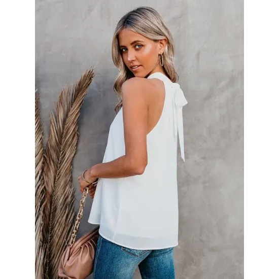 Stylish Selection Loose Solid Color Halter-Neck Vest Top Stylish Selection Loose Solid Color Halter-Neck Vest Top