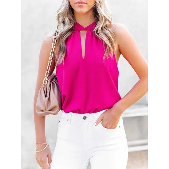 Stylish Selection Loose Solid Color Halter-Neck Vest Top Stylish Selection Loose Solid Color Halter-Neck Vest Top