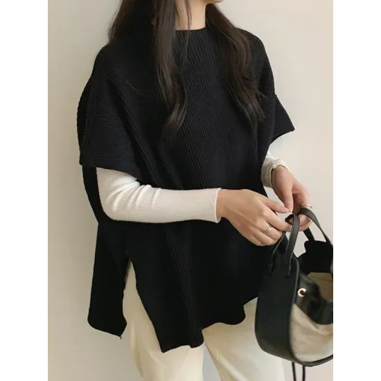 Casual Loose Short Sleeves Solid Color Round-Neck Sweater Tops Vest Top Casual Loose Short Sleeves Solid Color Round-Neck Sweater Tops Vest Top