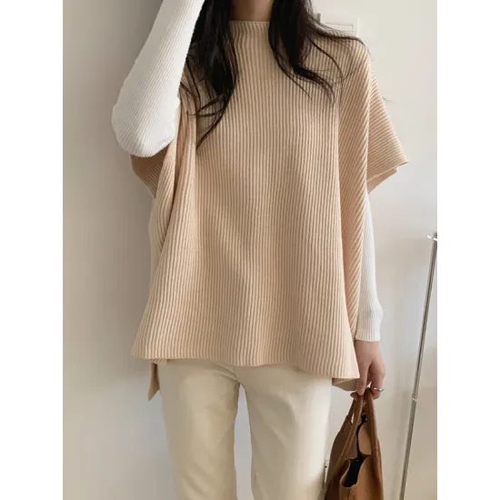 Casual Loose Short Sleeves Solid Color Round-Neck Sweater Tops Vest Top Casual Loose Short Sleeves Solid Color Round-Neck Sweater Tops Vest Top