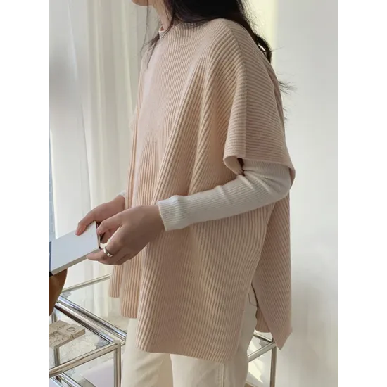 Casual Loose Short Sleeves Solid Color Round-Neck Sweater Tops Vest Top Casual Loose Short Sleeves Solid Color Round-Neck Sweater Tops Vest Top