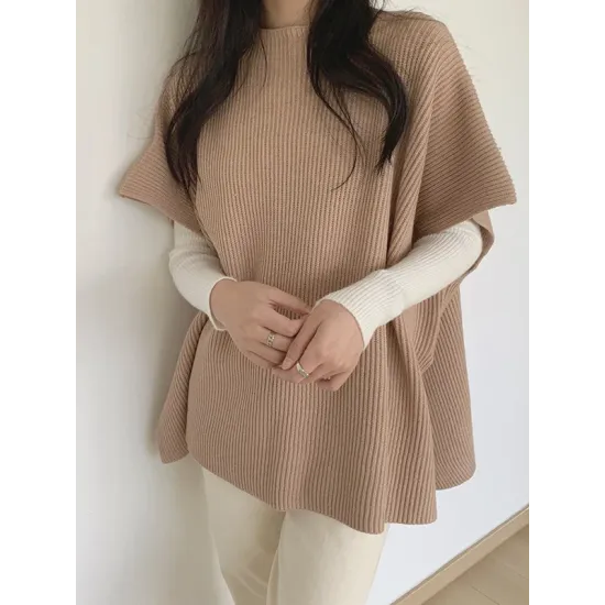 Casual Loose Short Sleeves Solid Color Round-Neck Sweater Tops Vest Top Casual Loose Short Sleeves Solid Color Round-Neck Sweater Tops Vest Top