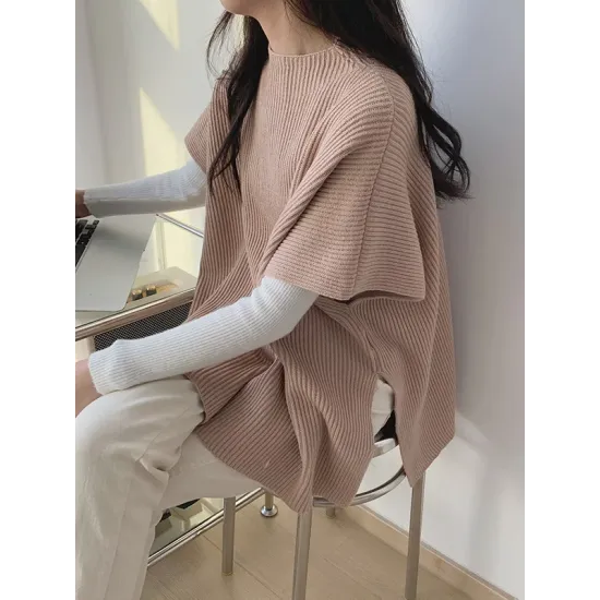 Casual Loose Short Sleeves Solid Color Round-Neck Sweater Tops Vest Top Casual Loose Short Sleeves Solid Color Round-Neck Sweater Tops Vest Top