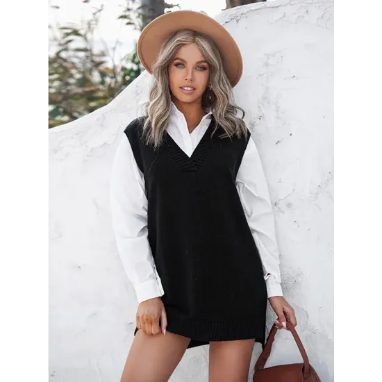 Simple Sleeveless High-Low Solid Color V-Neck Vest Top Simple Sleeveless High-Low Solid Color V-Neck Vest Top