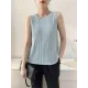 Casual Sleeveless Pleated Solid Color Round-Neck Vest Top Casual Sleeveless Pleated Solid Color Round-Neck Vest Top