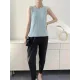 Casual Sleeveless Pleated Solid Color Round-Neck Vest Top Casual Sleeveless Pleated Solid Color Round-Neck Vest Top