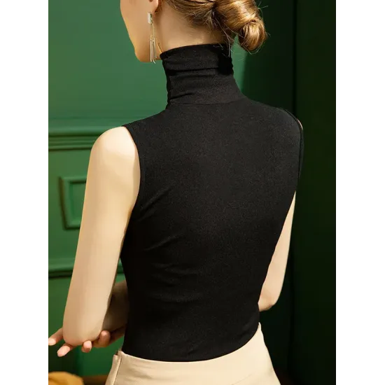 Stylish Skinny Sleeveless Mesh Split-Joint Solid Color High-Neck Vest Top Stylish Skinny Sleeveless Mesh Split-Joint Solid Color High-Neck Vest Top