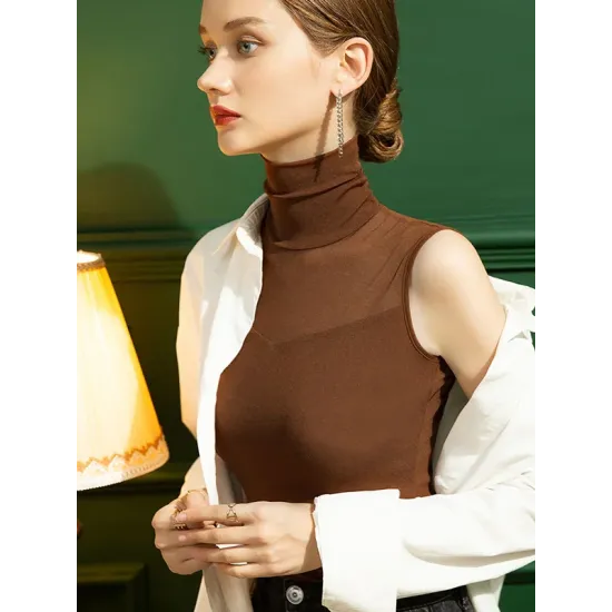 Stylish Skinny Sleeveless Mesh Split-Joint Solid Color High-Neck Vest Top Stylish Skinny Sleeveless Mesh Split-Joint Solid Color High-Neck Vest Top